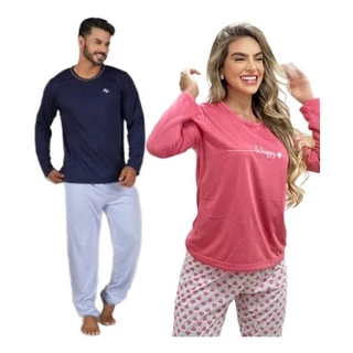 Kit 2 Pijamas Casal Longo Frio Inverno Feminino Masculino