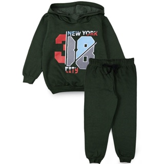 Conjunto Infantil Masculino Moletom com Capuz New York 38 Verde Escuro 1010 - Mini Kids