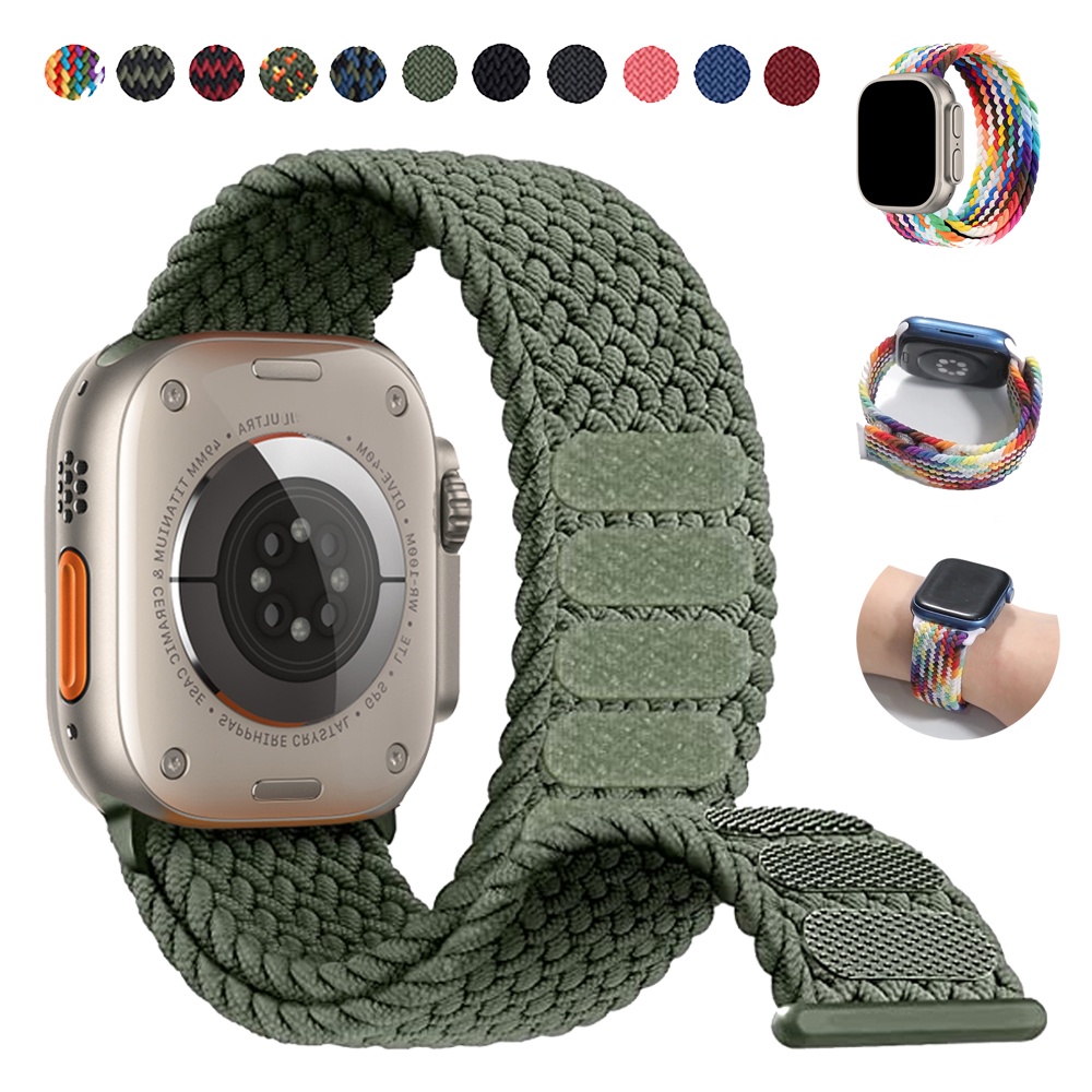Pulseira Elástica De nylon Trançado Velcro Para Applewatch Relógio Inteligente 45mm 44mm 49mm 41mm 40mm 42mm 38mm iWatch Série 8 Ultra 7 6 se 5 4 3 38mm 49mm