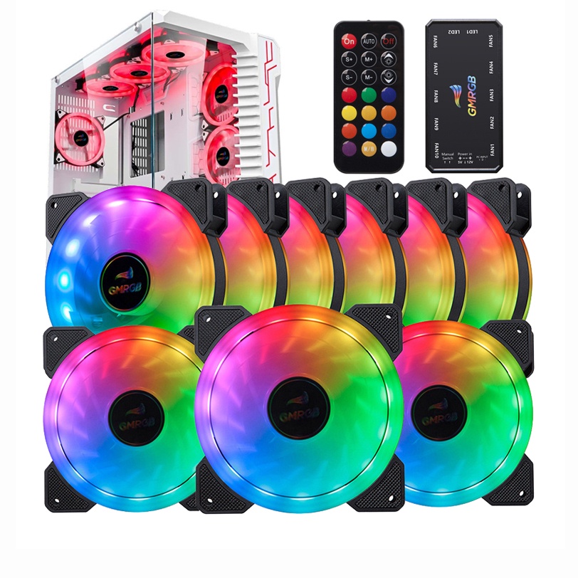 3/4/5/6/7/8/9/10 Kit GMRGB Cooler Fan Led RGB 120mm 12cm Gabinete Pc Gamer Ventoinha 1300RPM + Controladora Interface SATA