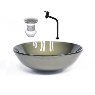 CUBA DE VIDRO REDONDA 31CM OURO ENVELHECIDO + VALVULA + TORNEIRA PRETA