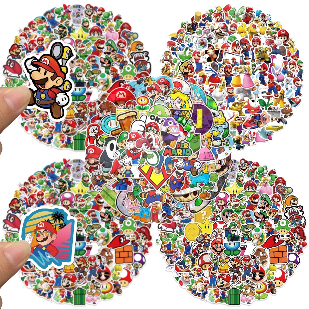 200PCS Classic Cartoon Super Mario Game Stickers Para Bagagem De Mala Telefônica Decalques Notebook Crianças Presente