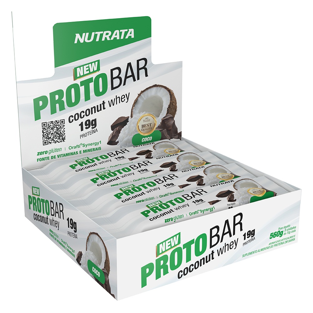 Barra Proteica ProtoBar Coconut Whey 70g – Nutrata – Cx 8unid