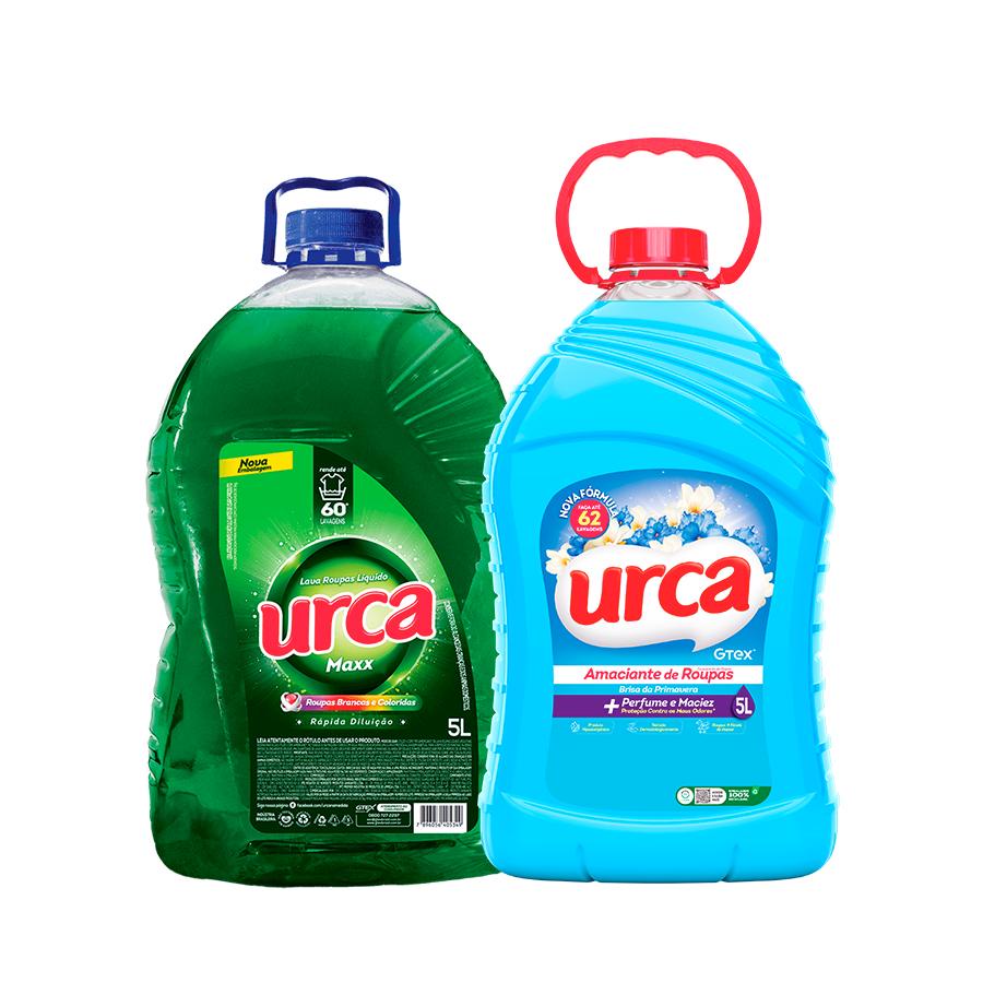 Kit 1 LAVA ROUPAS LIQUIDO URCA VERDE 5L + 1 AMACIANTE URCA BRISA AZUL 5L
