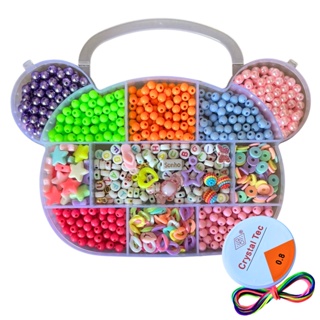 Kit Infantil Miçangas Coloridas 1850pçs Maleta Panda Orelhas