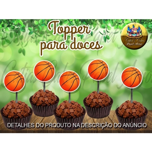 Topo de Bolo + 24 Toppers Docinhos Jogo de Basquete Nba