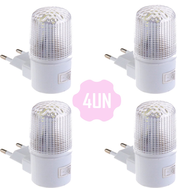 4 Luminária De Tomada Bivolt Luz Branca Liga Desliga Atacado