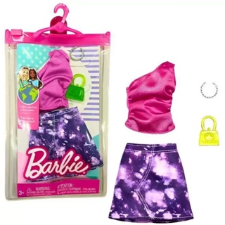 Roupa Multicolor da Boneca Barbie, Camisa Vestido Ponto Onda, Saia Denim  Grade, Acessórios de Desgaste Casual