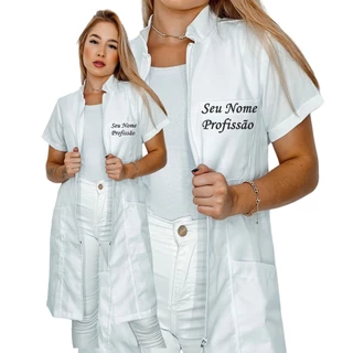 Jaleco Feminino Oxford Ziper, Manga Curta, Acinturado, Colorido + BORDADO SEU NOME E PROFISSÃO