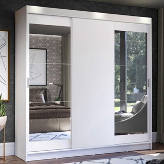 Guarda-Roupa Casal Madesa Istambul 3 Portas de Correr com Espelhos 3 Gavetas - Branco