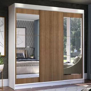 Guarda-Roupa Casal Madesa Istambul 3 Portas de Correr com Espelhos 3 Gavetas - Branco/Rustic em Oferta na Shopee