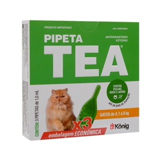 Pipeta Antipulgas Tea Gatos 4,1Kg Até 8Kg Combo 3 Pipetas - Konig