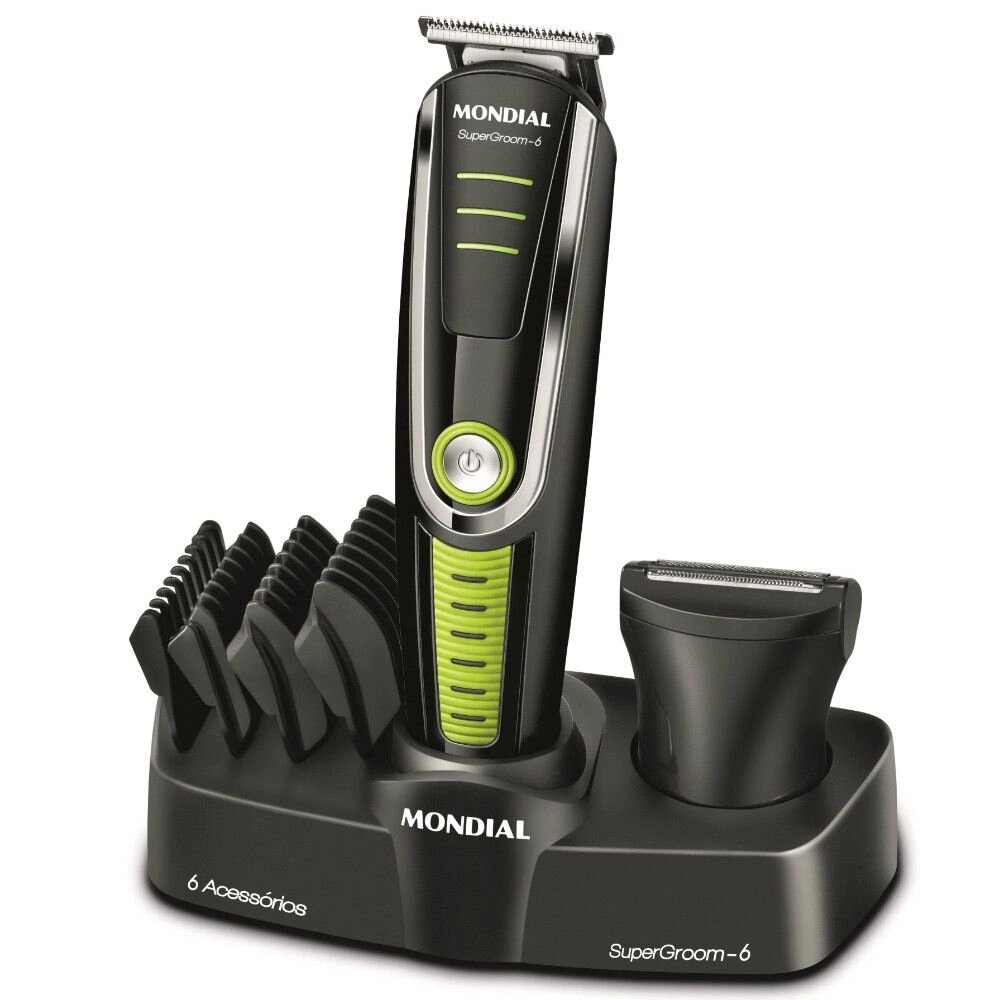 Aparador de Pelos Mondial Super Groom 6 em 1 BG-04 Sem Fio Preto/Verde - Bivolt