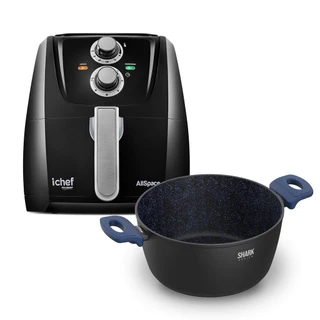 Airfryer AllSpace Black 4L e Panela iChef Home Family Size Azul 24cm