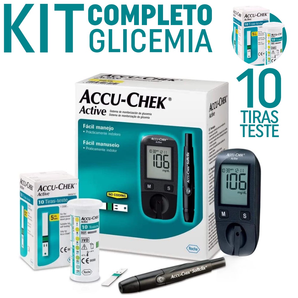 Aparelho De Glicose Accu Check Guide Kit com Tiras e Caneta Lancetadora ...