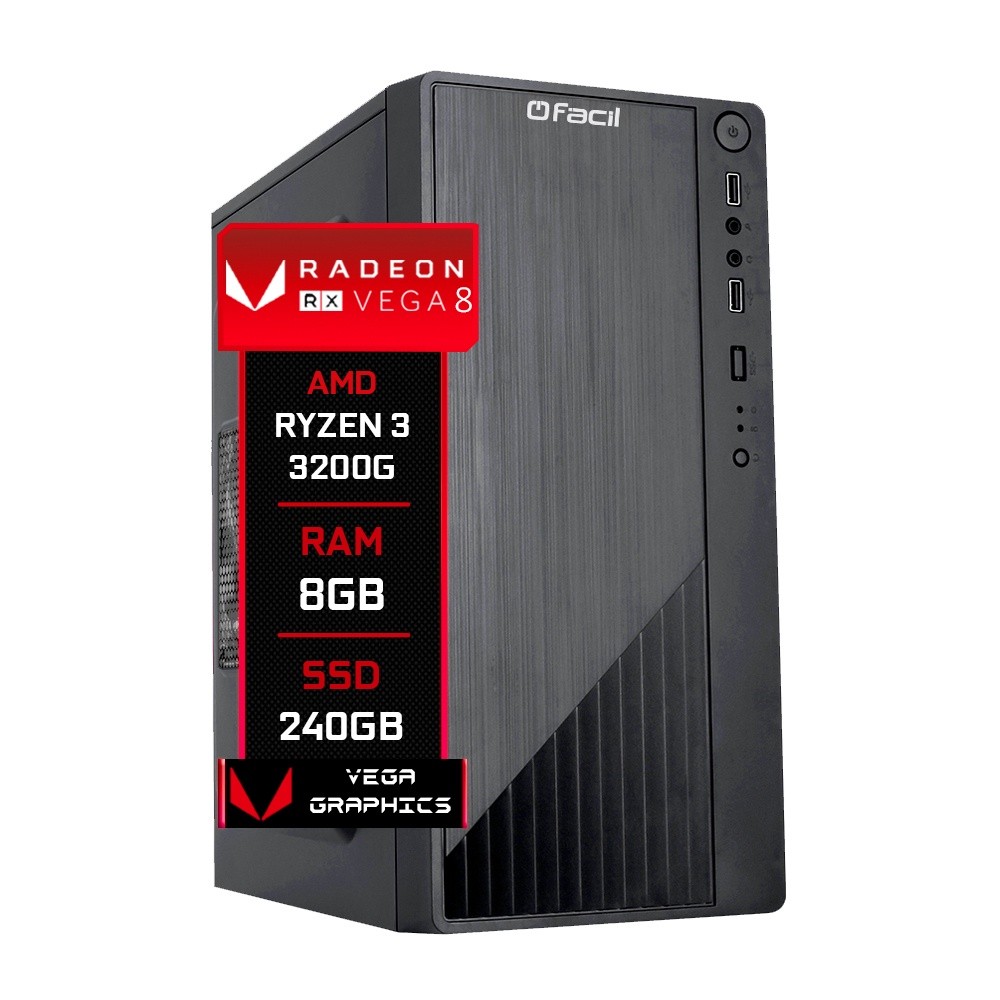Computador Fácil Amd Ryzen 3 3200G Radeon Vega 8 Graphics 8GB DDR4 3000Mhz SSD 240GB