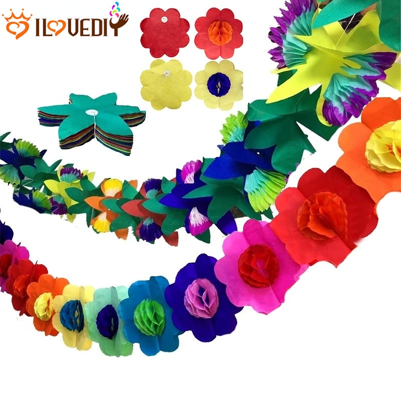 Banner Flor De Tecido Havaí Festa De Verão Tropical De Casamento Decoração Suprimentos Papel Flores Garland Decorações 3M Havaiana Decorativo Plástico