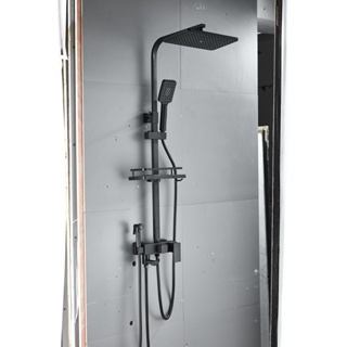 Preto chrome 3/4-way torneira do chuveiro chuvas chuveiro misturador de água quente e fria bidé torneira prateleira de mercadorias para banheiro misturador de chuveiro