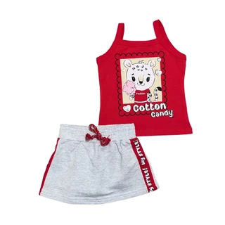 Conjunto Infantil Menina Blusa Cotton Short Saia 1-2-3