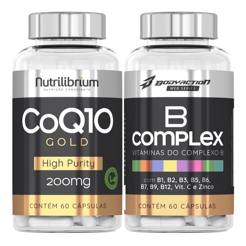 Coenzima Q10 Ubiquinona 200mg Coq10 60 Caps + Vitaminas Complexo B 60 ...