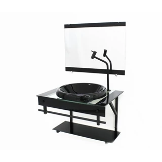 GABINETE COM CUBA PARA BANHEIRO DE VIDRO APX 60CM COM CUBA CHAPEU - PRETO