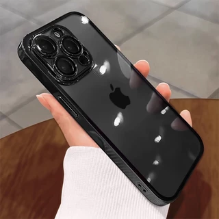 Luxo Chapeamento PC Caso Transparente Para iPhone 15 14 11 12 13 Pro 16 Max Lente Proteger Capa