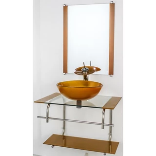 GABINETE DE VIDRO PARA BANHEIRO INOX 60CM CUBA REDONDA DOURADO REAL