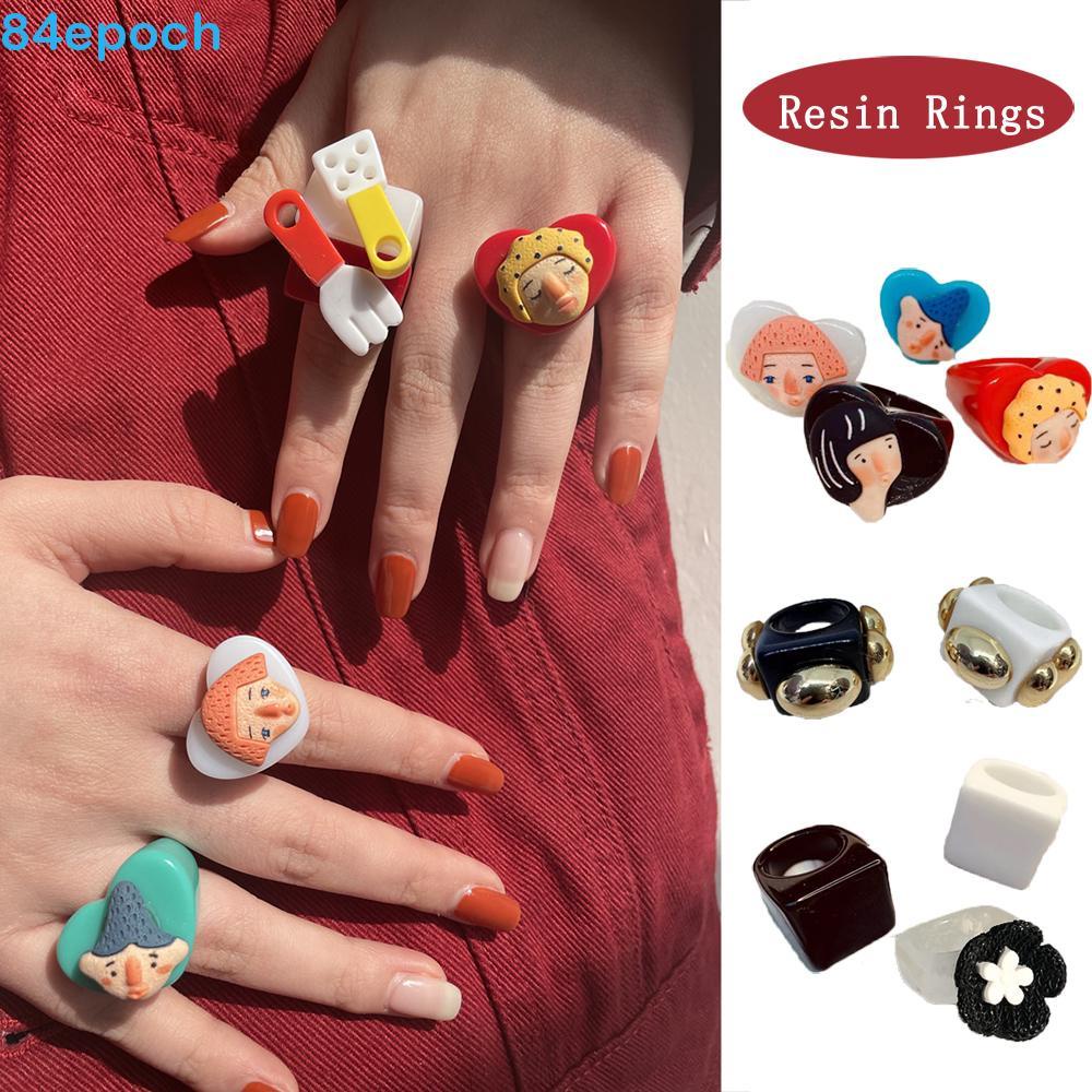  EPOCH Moda Jóias Anel De Dedo Retro Geométrica Resina Anéis Coração Das Mulheres Na Elegante Irregular Acrílico Personagens Dos Desenhos Animados