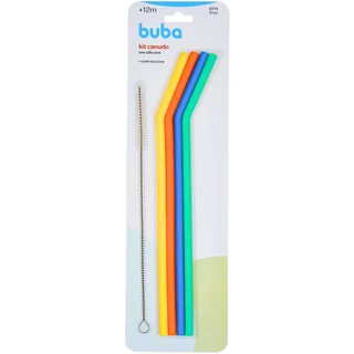 Kit Com 4 Canudos Silicone E Escova de Limpeza 13914 - BUBA
