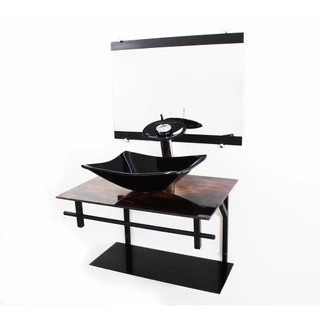 GABINETE DE VIDRO 60CM AP COM CUBA RETANGULAR MADEIRA RÚSTICA