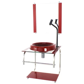 GABINETE DE VIDRO 40CM INOX VERMELHO CEREJA COM TORNEIRA METAL PRETA
