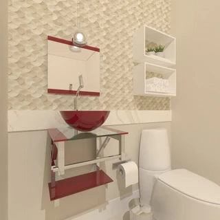 GABINETE DE VIDRO PARA BANHEIRO 40CM INOX VERMELHO CEREJA
