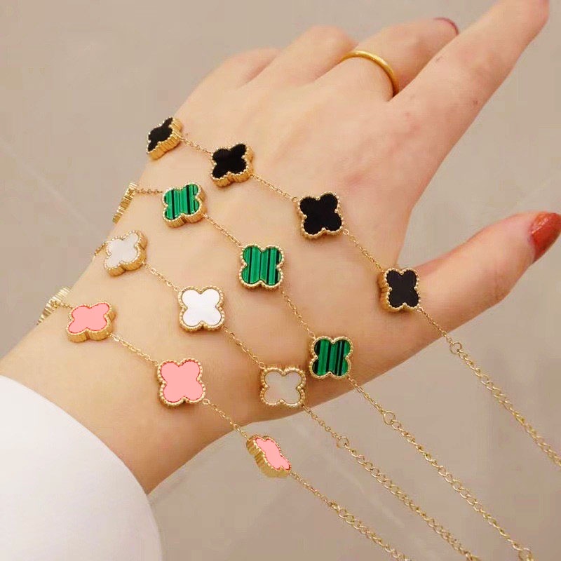 Acessórios de Moda!!Colar de Trevo de Bacalhau + Bracelete de Moda Feminina Colar Pingente de Cadeia de Clavícula 18K Ouro