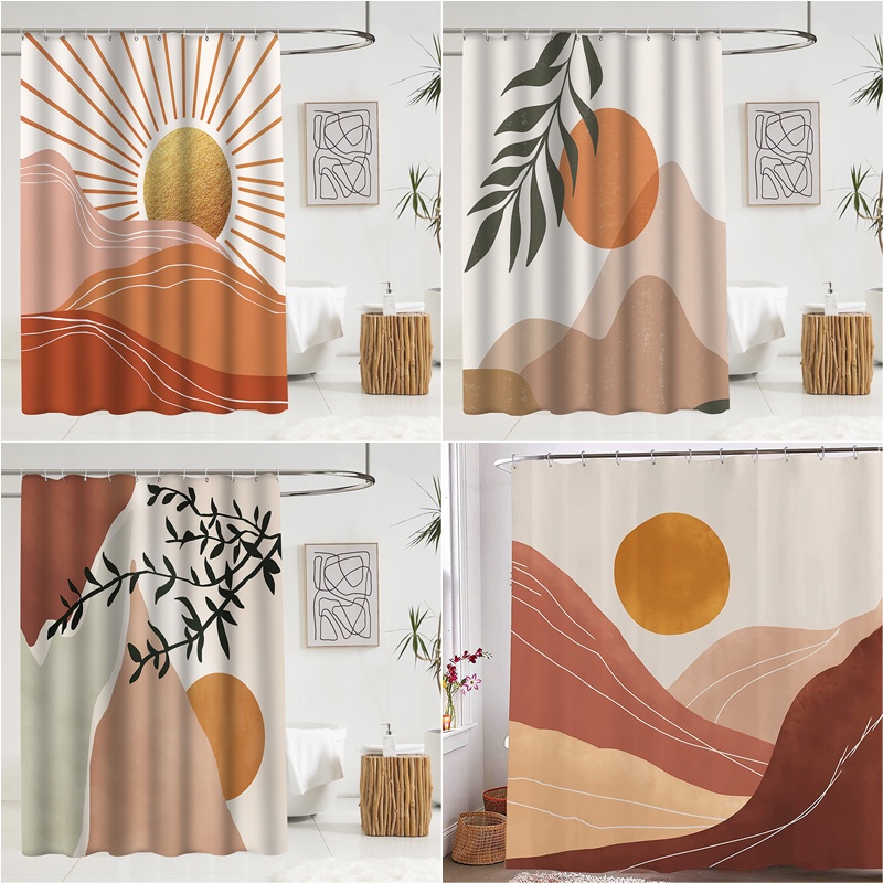 Cortina De Chuveiro Abstrata À Prova D'água E De Mofo Banheiro Com Divisória Impressão Digital Poliéster Espessado