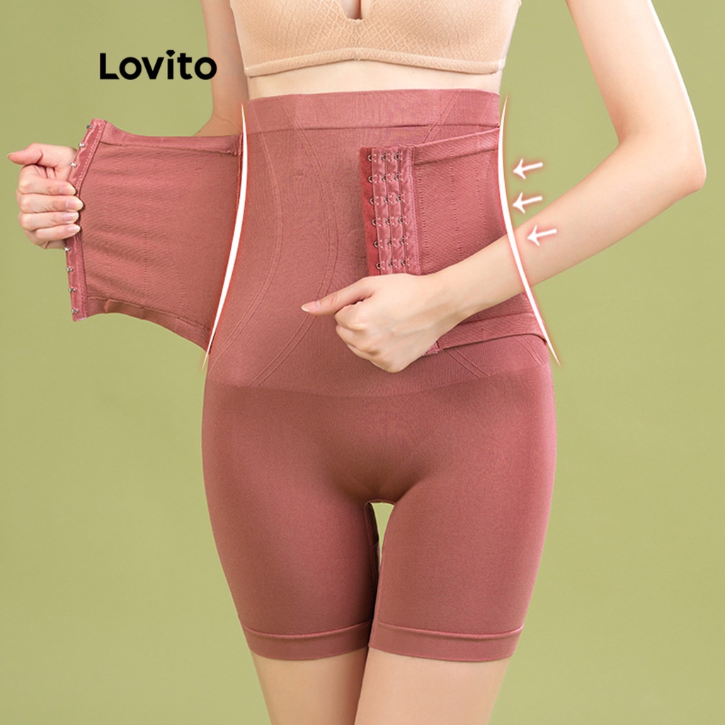 Lovito Shorts Masculinos Casual Com Botões Frontais Múltiplos Espartilhos Modeladores Para Mulheres L48L053 (Damasco/Rosa Dusty/Preto)