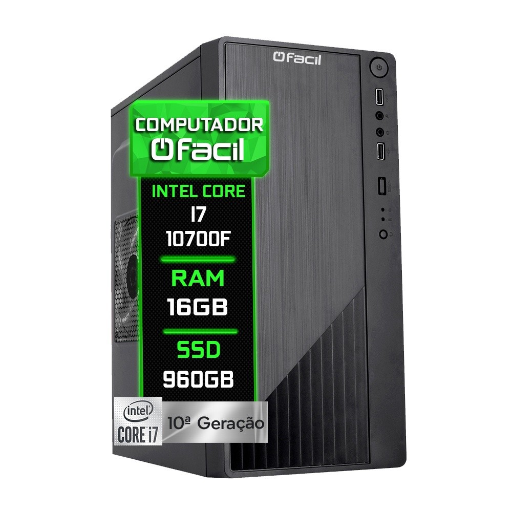 Computador Fácil Intel Core i7 10700F (10ª Geração) 16GB DDR4 Geforce Nvidia SSD 960GB