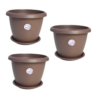 3 Vasos Siena Redondo 20cm com Pratos para Flores e Plantas