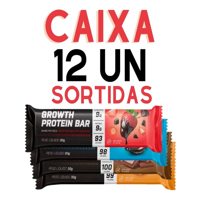 Barra de Proteina Barrinha Whey Bar Growth Caixa 12 Unidades Varios sabores Chocolate Morango Churros Dieta academia suplemento perder peso emagrecer Sortida