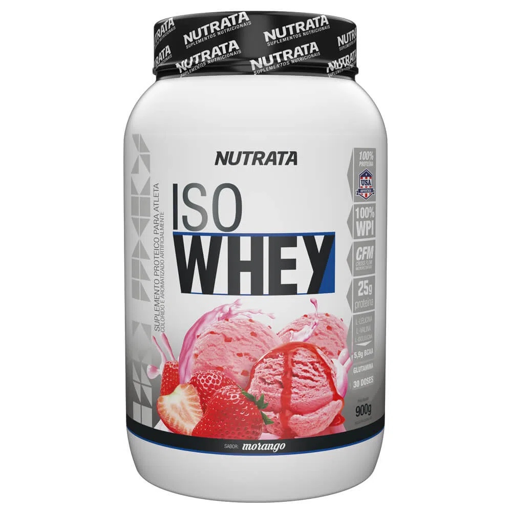 Iso Whey Proteína Isolada 100% Importada 900g – Nutrata – Strawberry Milkshake