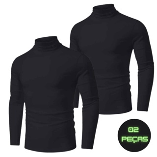 Kit 2 Camisa Gola Alta Camisa Blusa Masculina Manga Longa Camiseta Segunda Pele Proteção Solar Fator 50 UV Gola Alta