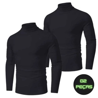 Kit 2 Camisa Gola Alta Camisa Blusa Masculina Manga Longa Camiseta Segunda Pele Proteção Solar Fator 50 UV Gola Alta