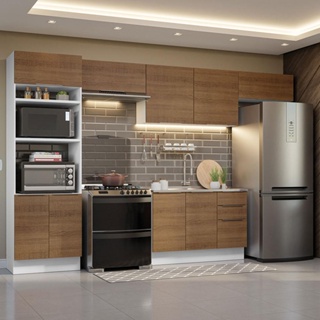 Armário de Cozinha Completa 350cm Branco/Rustic Stella Madesa 01