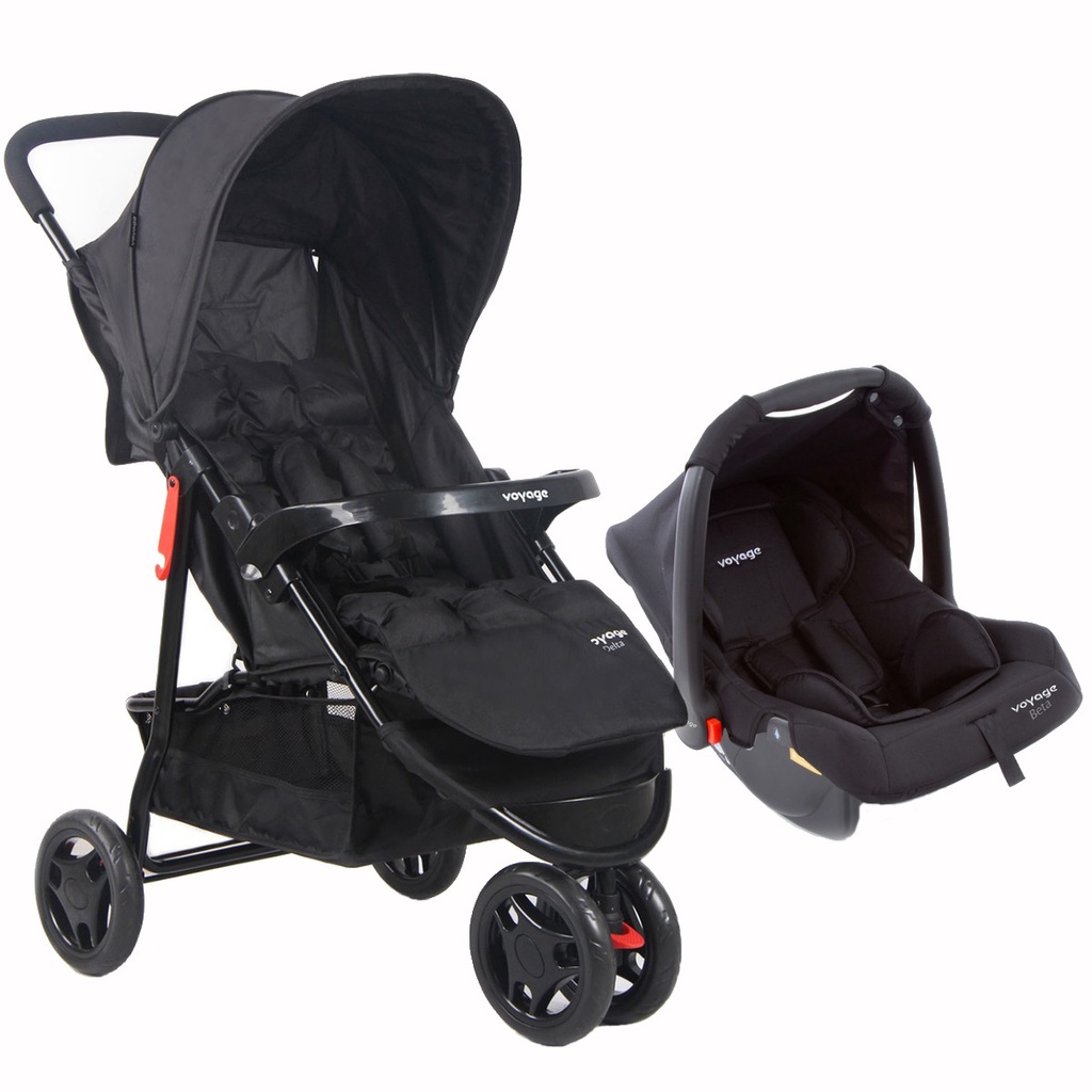 Carrinho Passeio C/ Bebê Conforto Delta Duo Pro Preto Voyage