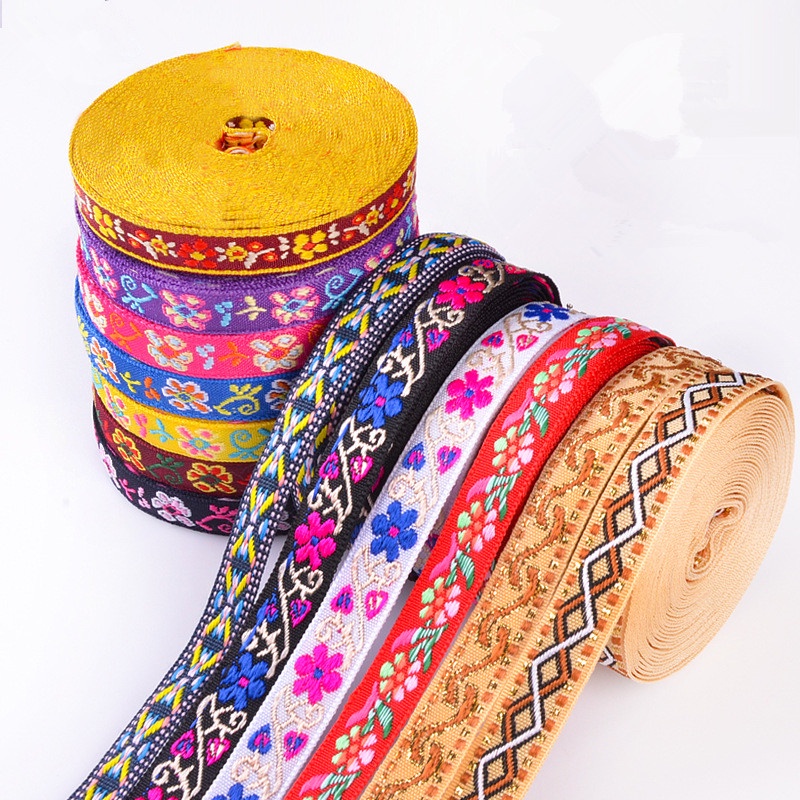 【 1 Yard 】 Slim Bordado Étnico Floral Fita De Renda Suprimentos De Vestuário De Bricolagem Decoração Acessórios 1cm