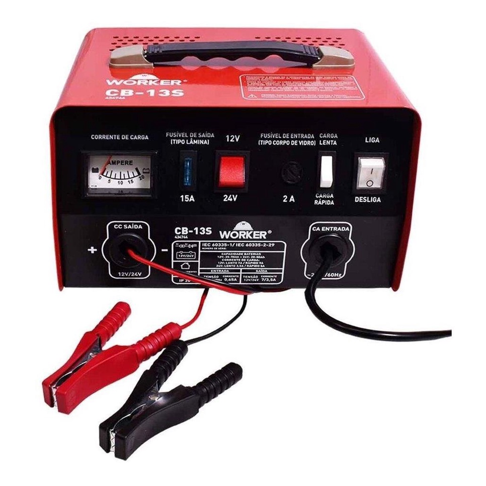 Carregador De Bateria Carro Caminhao 12v E 24v 220v Worker | Shopee Brasil