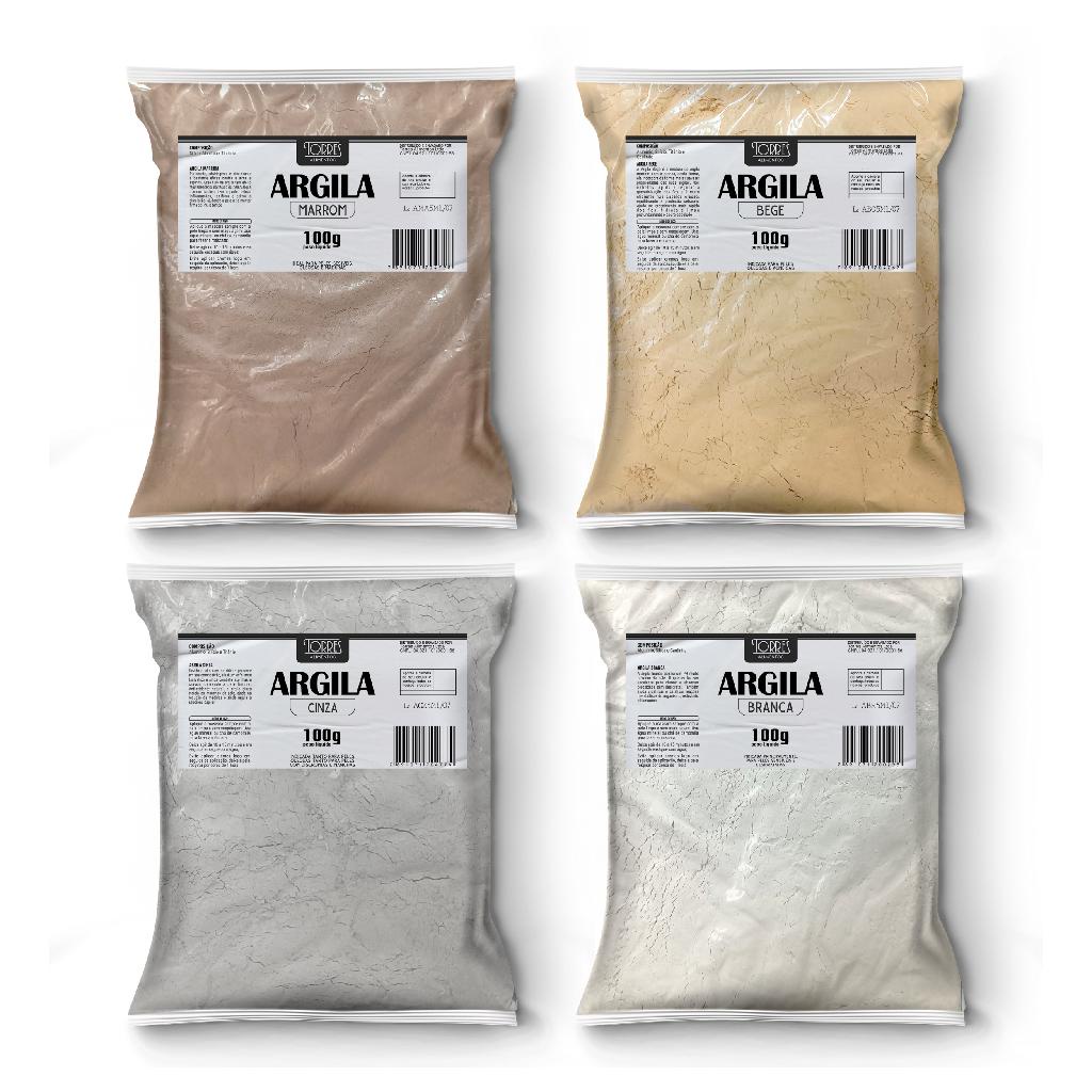 Combo 4 Argilas 100g (Marrom, Creme, Cinza e Branca) | Shopee Brasil