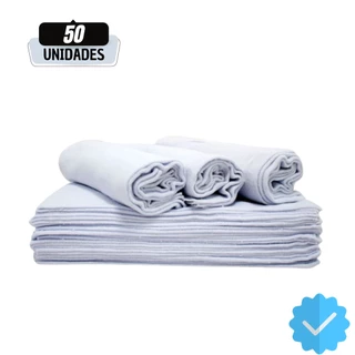 kit 50 Pano de Prato Brancos 41X69cm algodão grande bainha pratos
