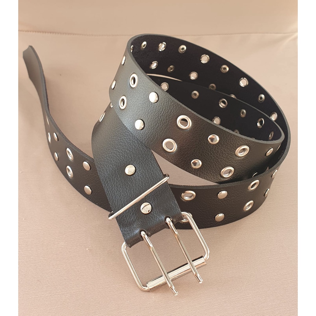 IOOI Cintura Borchiata A 3 File A Piramide, Cintura Nera Nera Basic - Foto 5