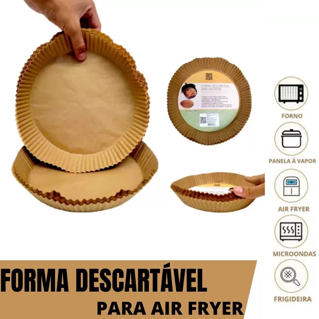 Forma Air Fryer Descartável Forro De Papel Antiaderente Redondo Kit 100  Peças + Chaveiro CBRN20133