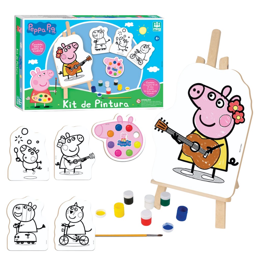 Kit Pintura Peppa Pig Cavalete Telas Paleta Madeira MDf 0525 - Nig - NIG  Brinquedos - Kit de Pintura Infantil - Magazine Luiza